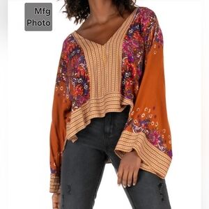 FREE PEOPLE Mix-n-Match Bell Sleeve Blouse, Womens XS